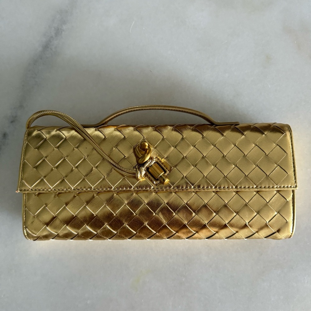 Gold Woven Leather Clutch Wristlet